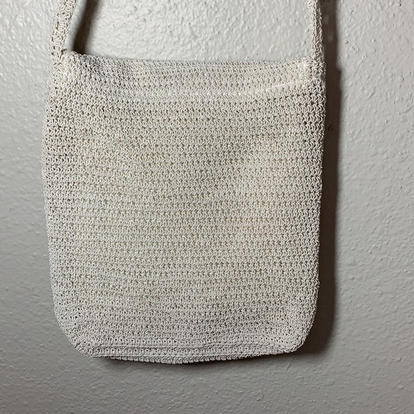 Vintage boho woven pearly white crossbody bag pink green floral embroidery - Picture 8 of 14